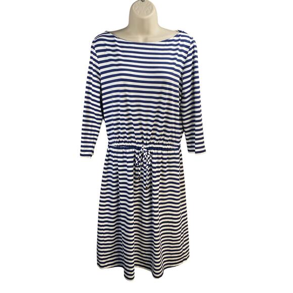 J. McLaughlin Dresses & Skirts - J. McLaughlin Catalina Cloth Striped Drawstring Waist Dress Blue White Large